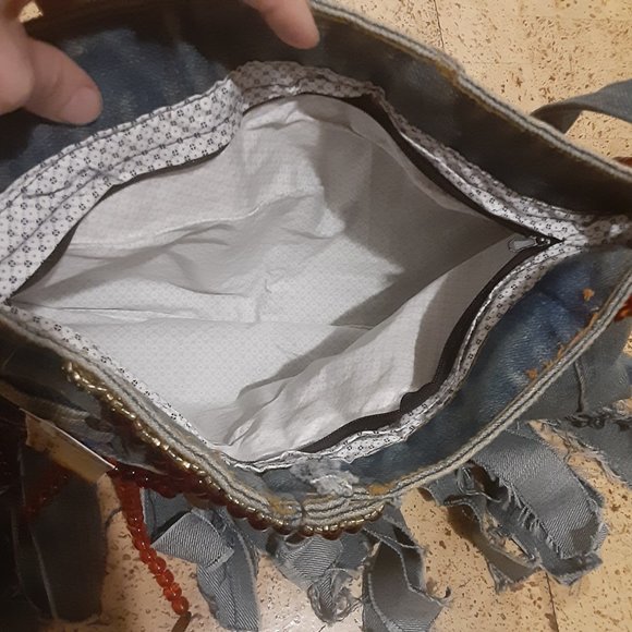 NWT- Boho/ Hippie/Gypsy Jean Crossbody Bag/Purse- Fringe- Upcycled- Women's. - Picture 5 of 9